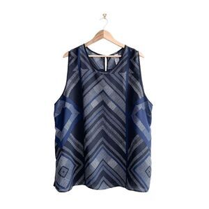 Anne Carson Womens Sleeveless Geometric Tank Top Blue White Size 3X